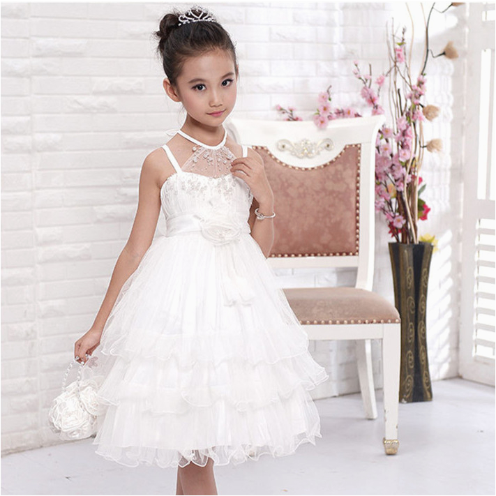 girls flower girl dress for wedding party pearl decorated