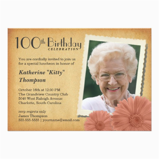 100th birthday vintage daisy photo invitations 161920784463673343