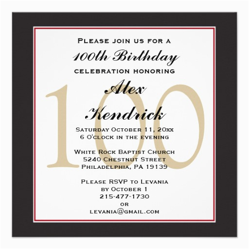 100th Birthday Invitations Ideas 100th Centennial Birthday Invitation 
