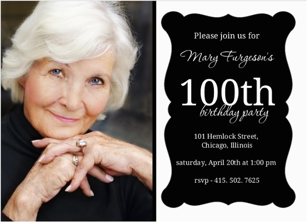 elegant black frame 100th birthday invitation