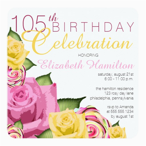 pink yellow floral 105th birthday celebration card 256264936900952003