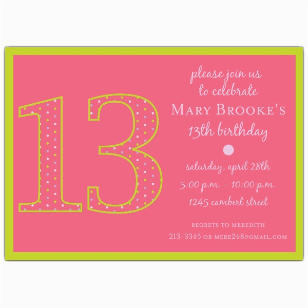 13th birthday girl dots invitations p 602 57 1102