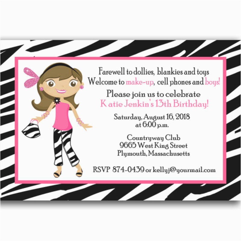 teenage girl 13 birthday printable invitation cards