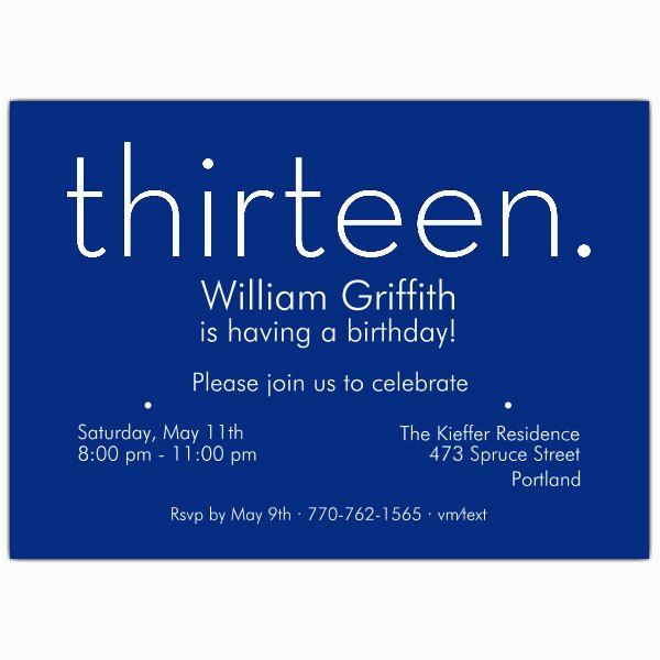 thirteen blue 13th birthday invitations p 610 75 285b