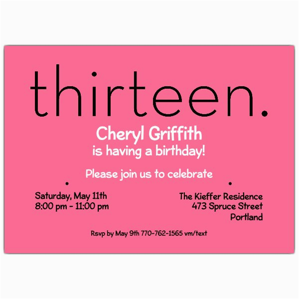 thirteen pink 13th birthday invitations p 610 75 285p