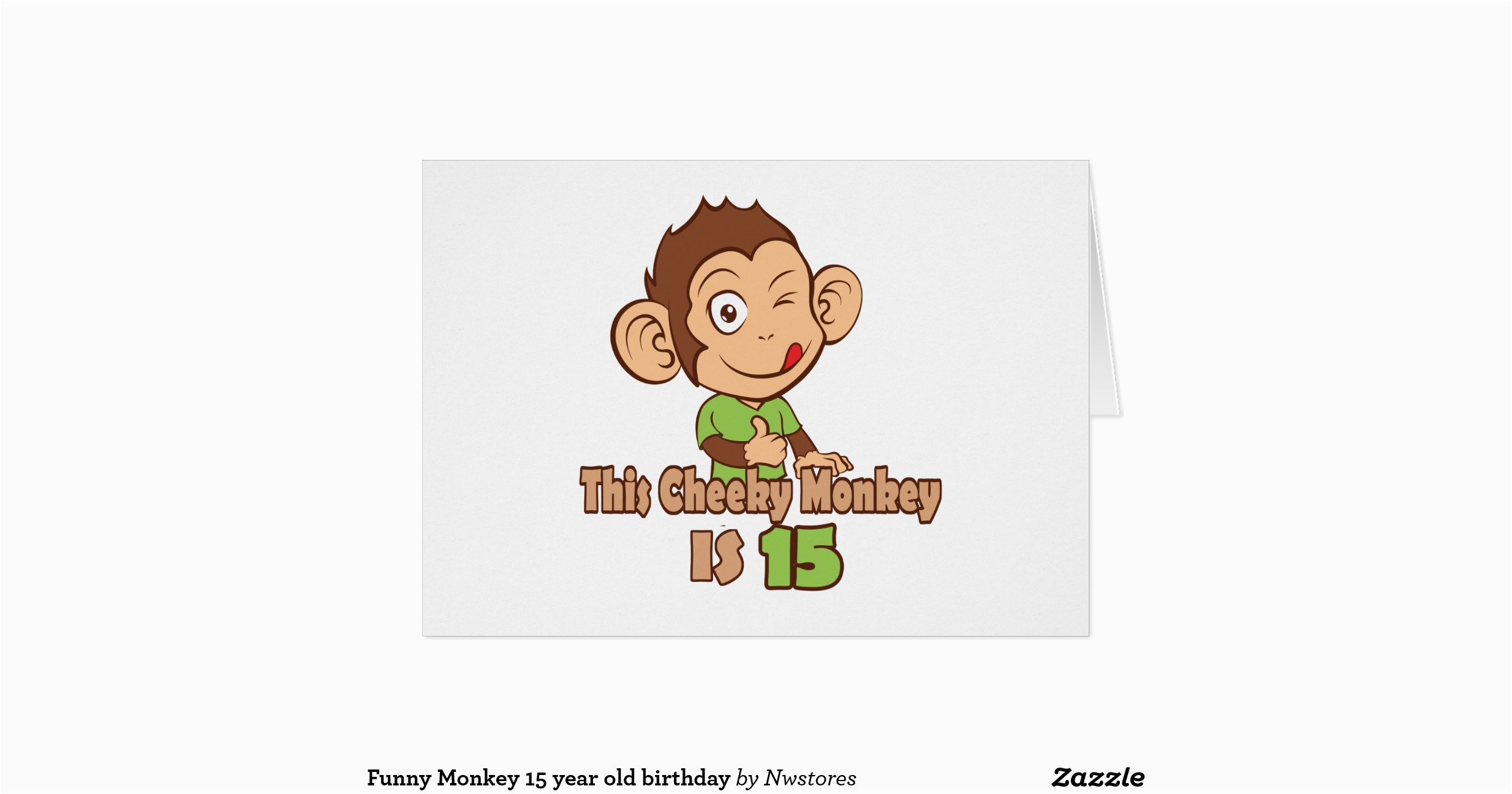 funny monkey 15 year old birthday greeting card