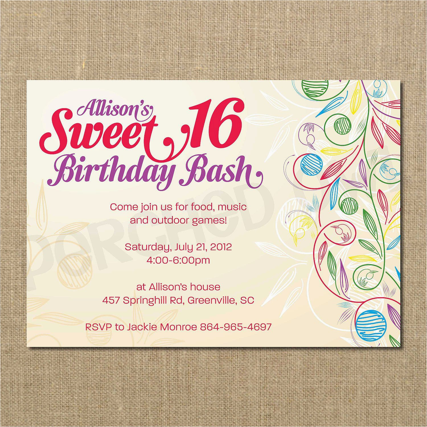 sweet 16 birthday invitations wording