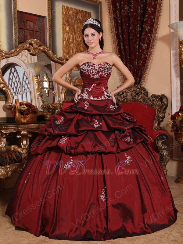 burgundy puffy skirt quinceanera dress for 16th birthday party p 4608