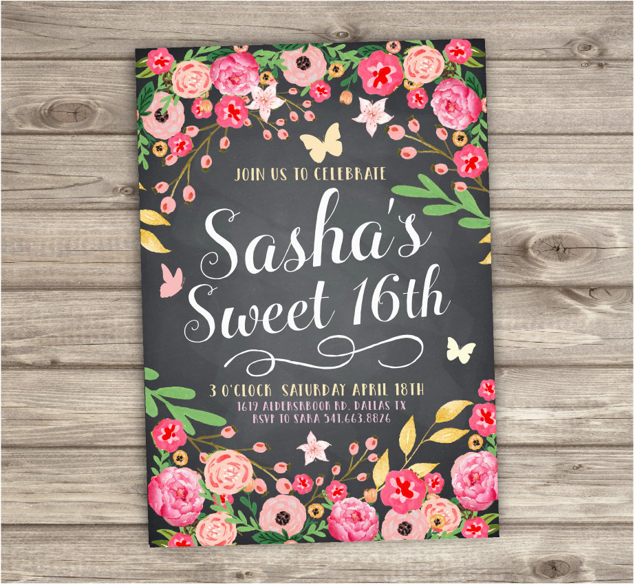 sweet 16th birthday invitations pretty spring flowers floral
