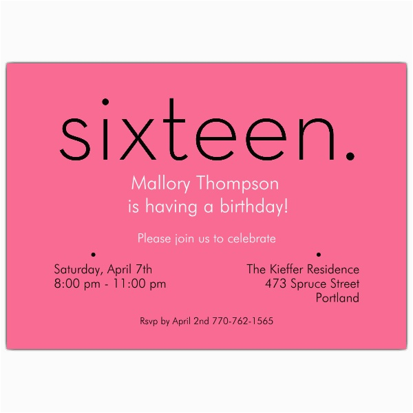 sixteen pink 16th birthday invitations p 610 75 217p