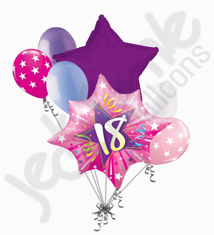 7 pc happy 18th birthday pink star burst balloon bouquet