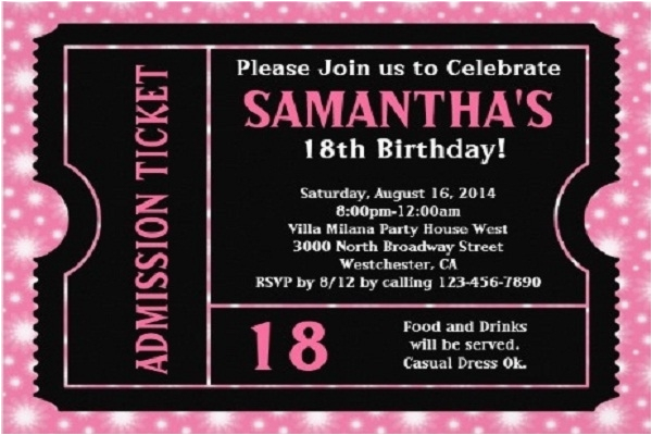 18th birthday invitation card sample