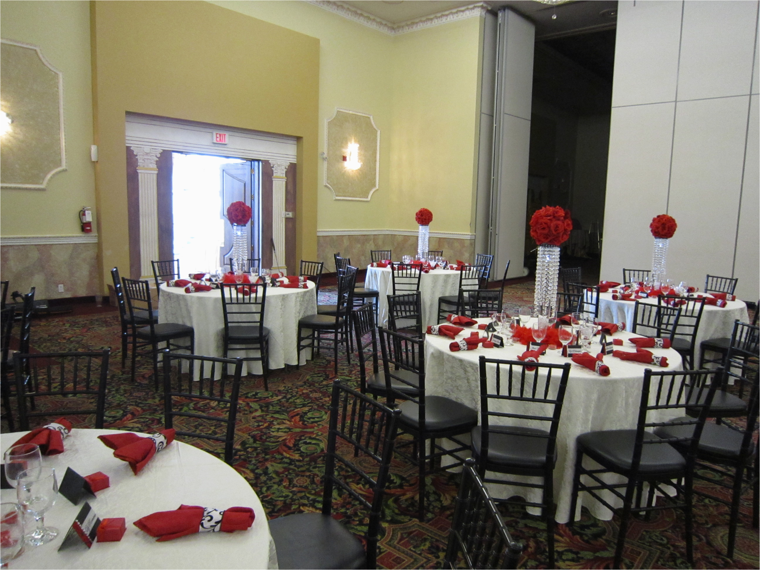 18th birthday party with red rose ball crystal centerpieces