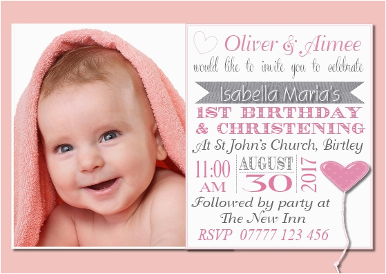 1st Birthday and Christening Invitation Wording Joint Christening First Birthday Jo 14g the Invite Factory