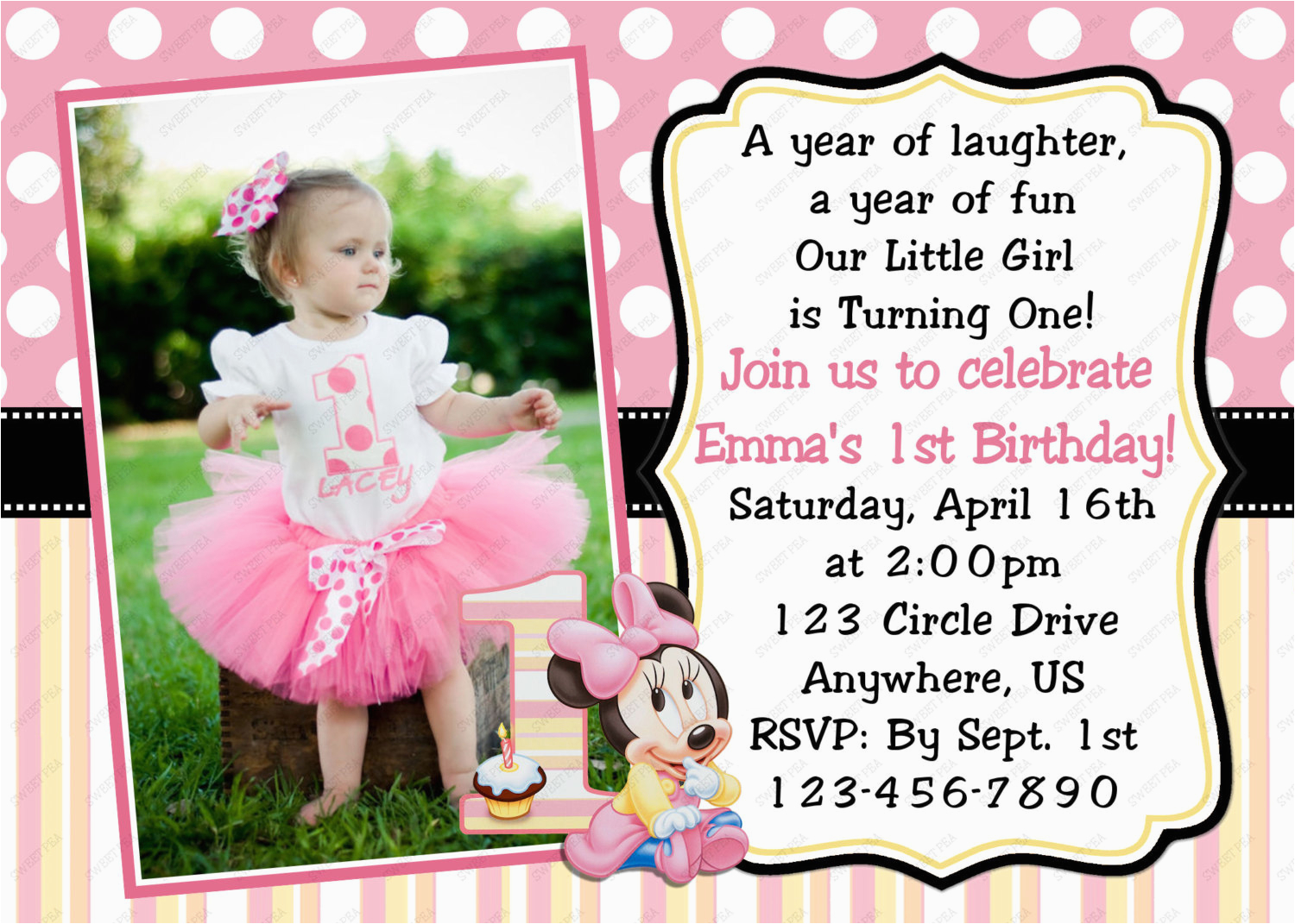 minnie mouse 1st birthday invitations template