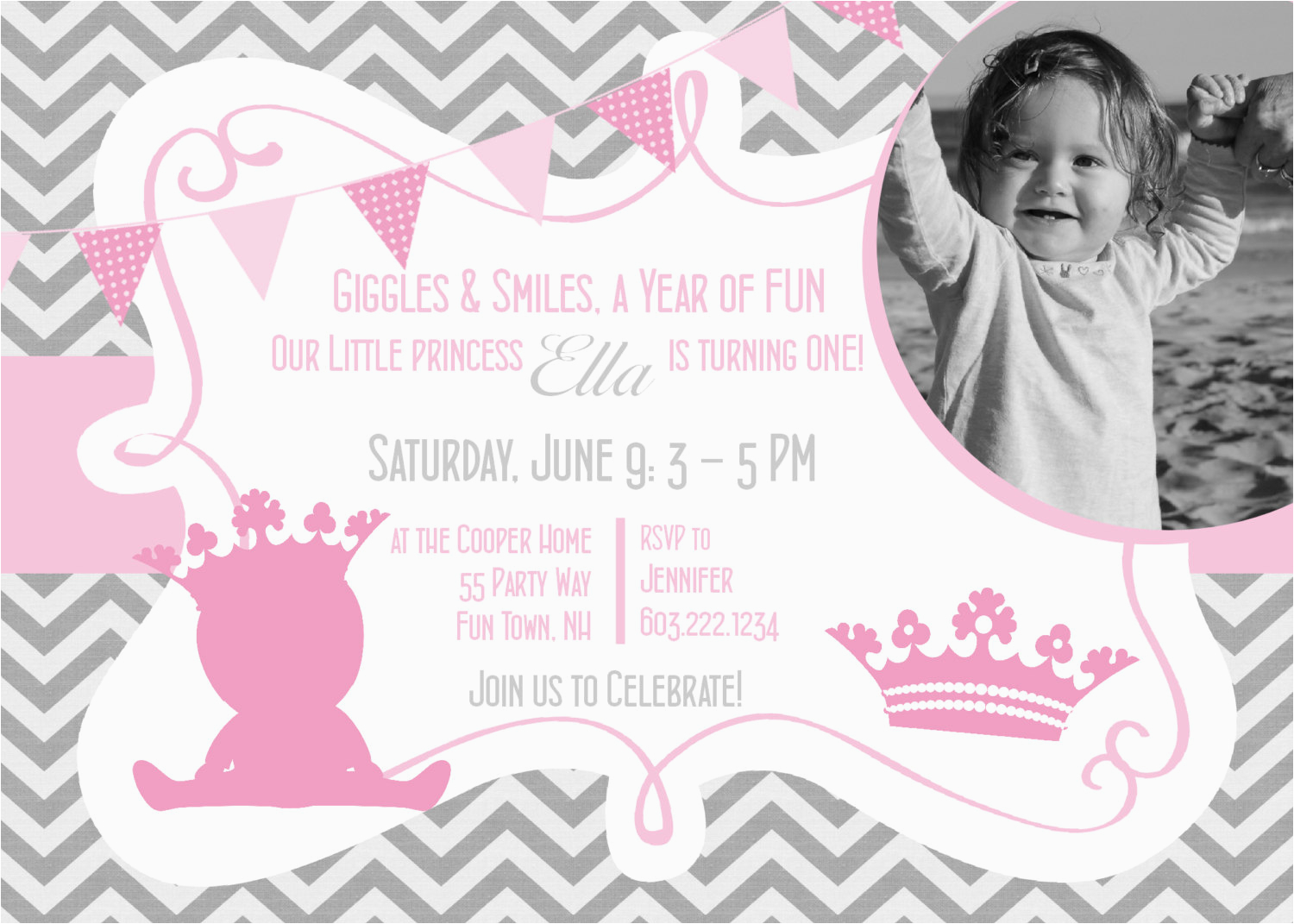 princess first birthday invitations