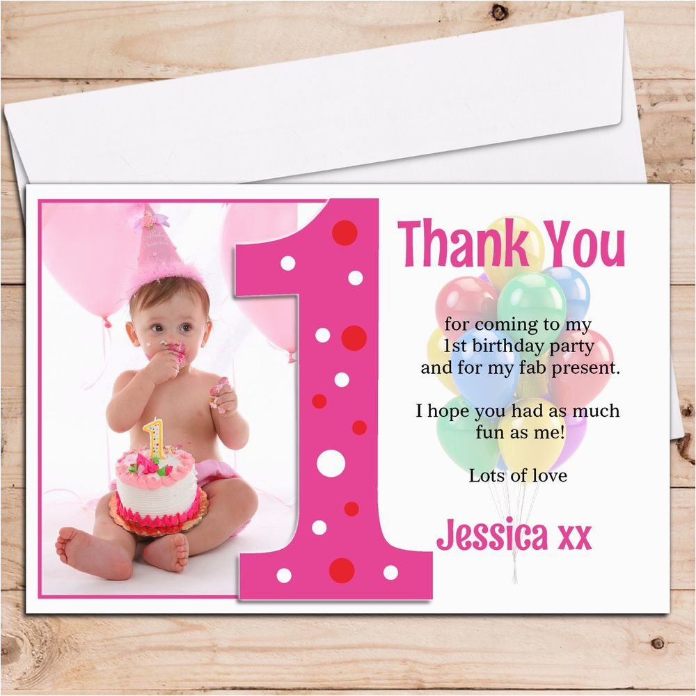 10 personalised girls 1st first birthday thank you photo