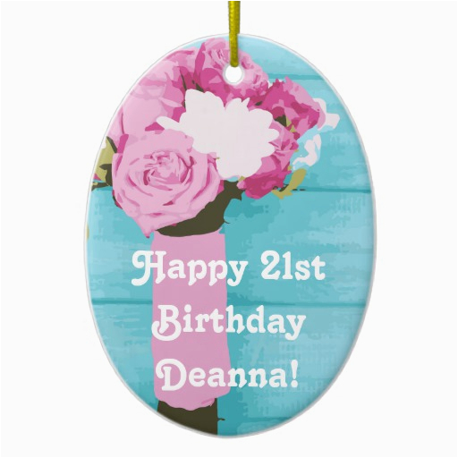 happy 21st birthday bouquet of flowers double sided oval