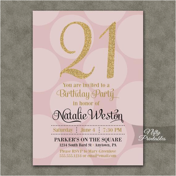 21st birthday invitations pink gold