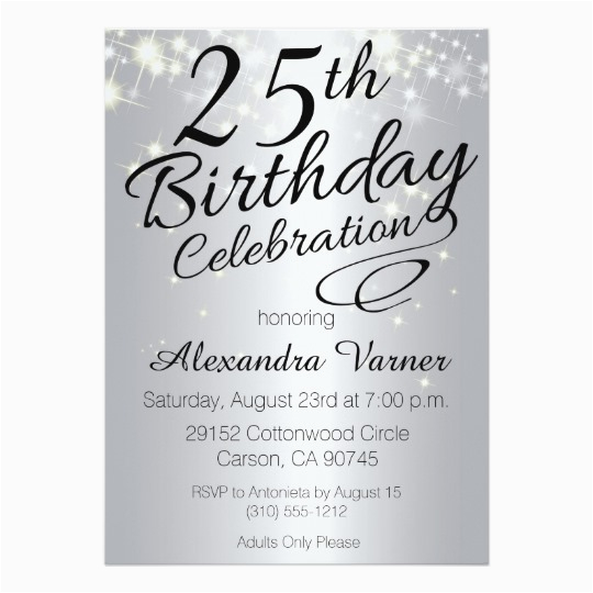 25th Birthday Invitation Templates 25th Birthday Invitations Silver Sparkly Invites