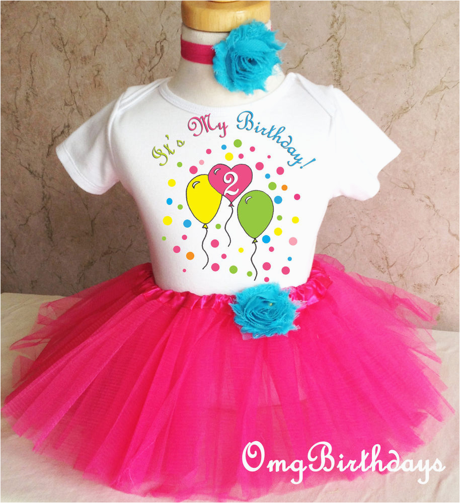 pink blue balloons girl 2nd second birthday shirt tutu