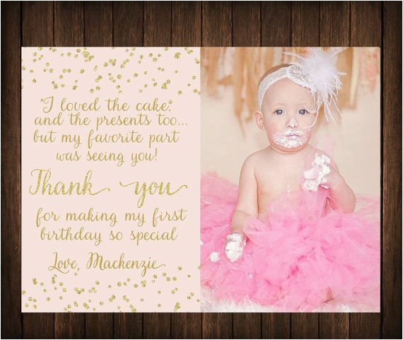 first birthday thank you card pink gold by