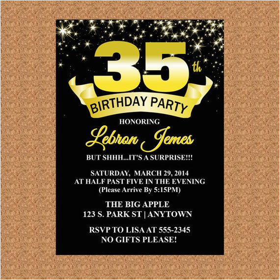 35th birthday invitation black and gold