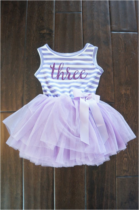 third birthday outfit dress with purple letters by