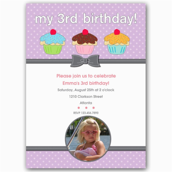 three cupcakes girl third birthday invitations p 615 57 355