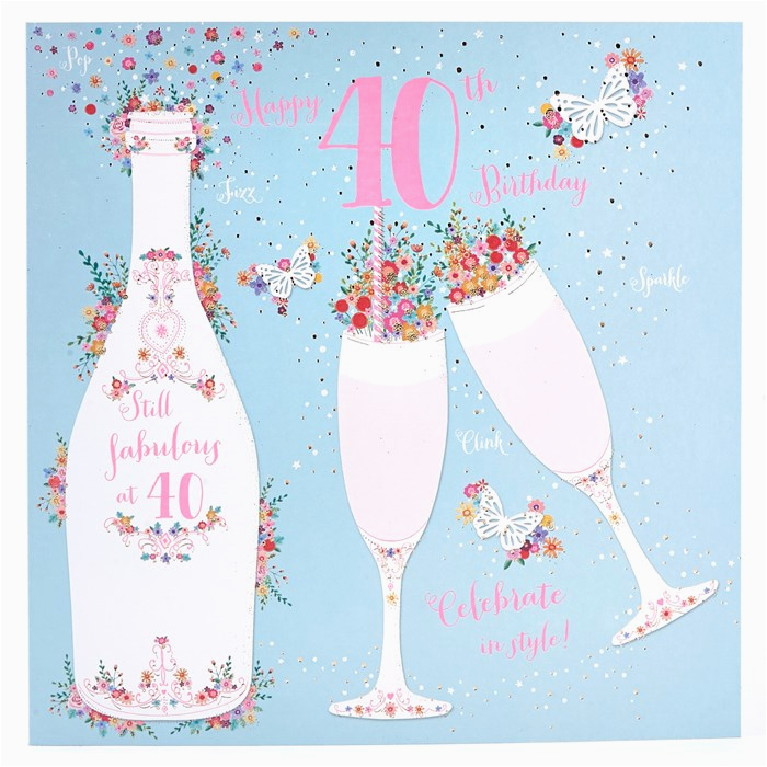 40th birthday card butterflies flowers champagne