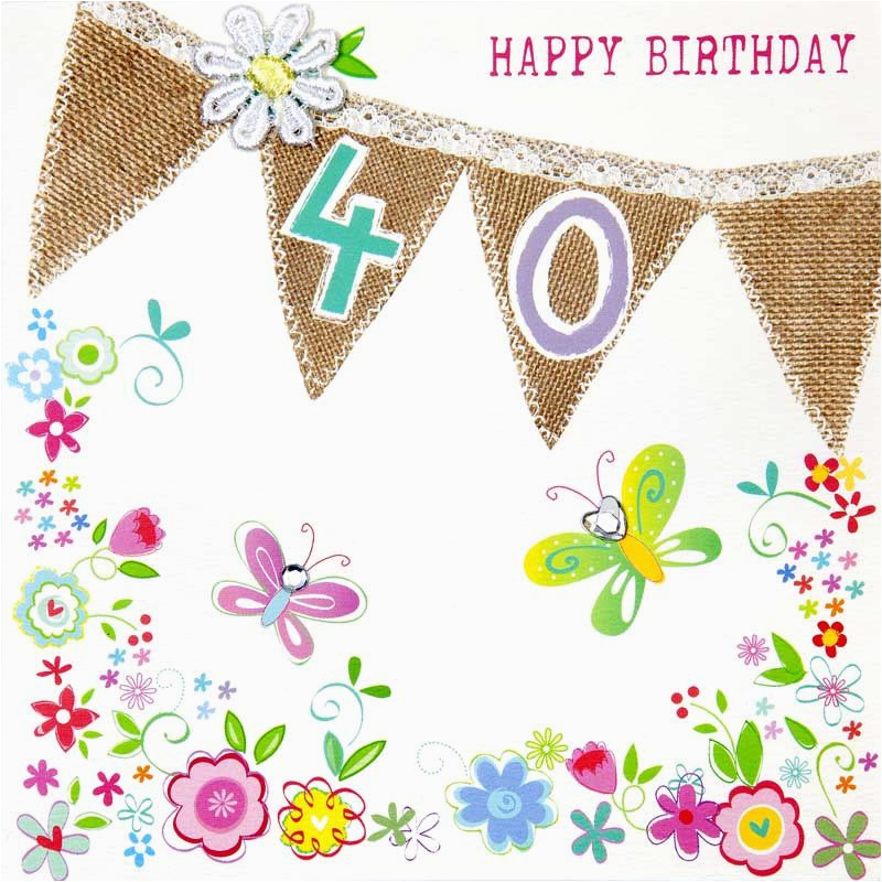 bunting and butterflies 40th birthday card karenza paperie