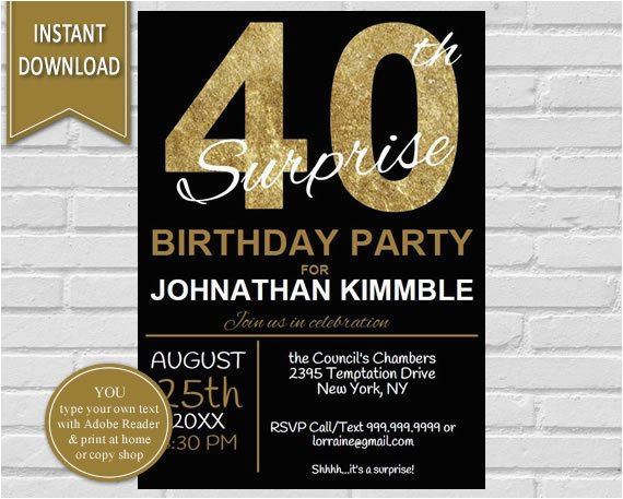 40th surprise birthday invitation 40th birthday invite