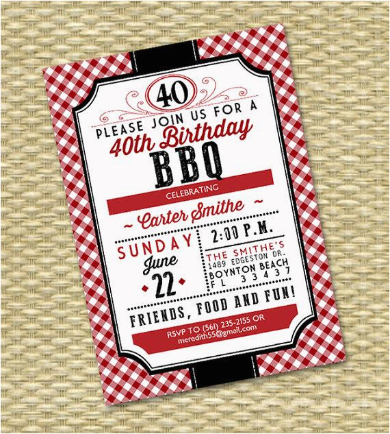 40th birthday invitation birthday bbq adult milestone