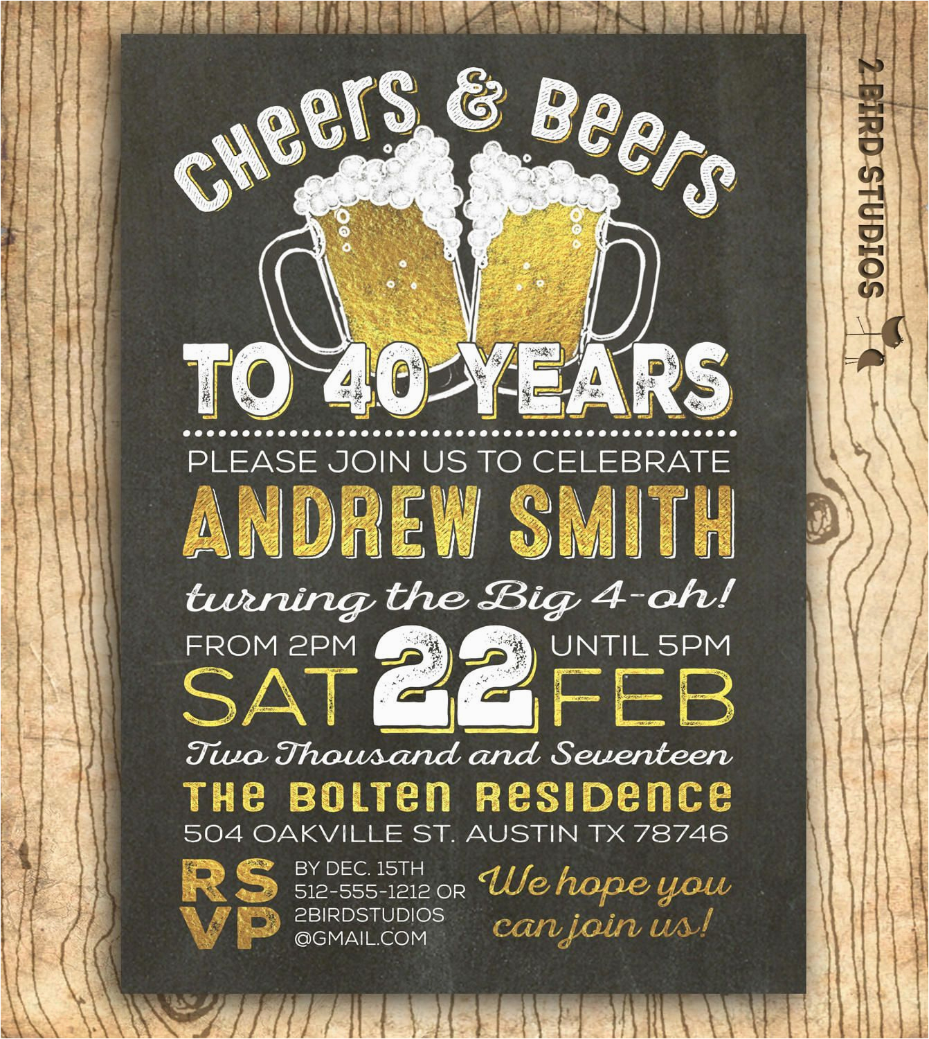40th birthday invitation for men cheers