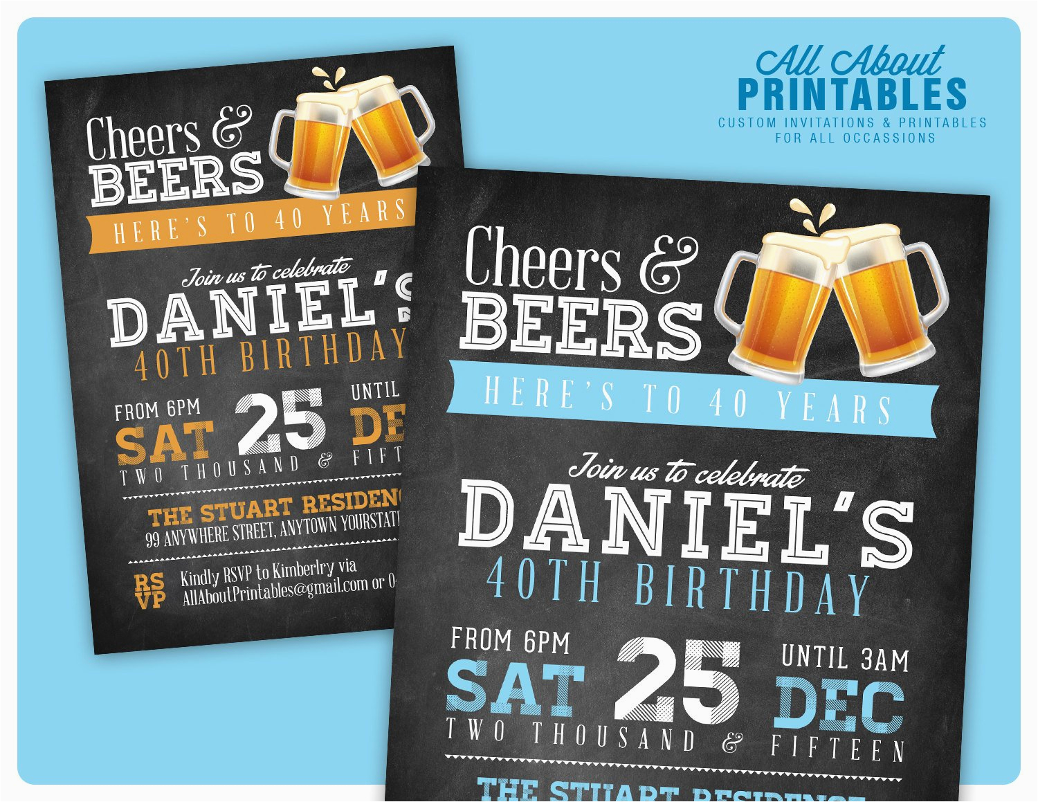 40th birthday invitation for men cheers beers invitation