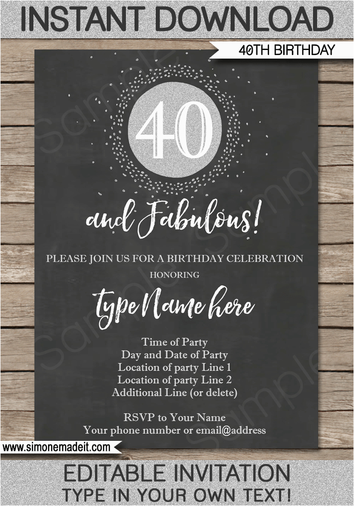 chalkboard 40th birthday invitation template