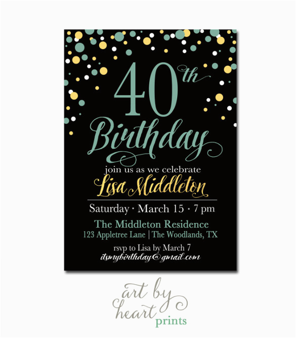 sample 40th birthday invitation