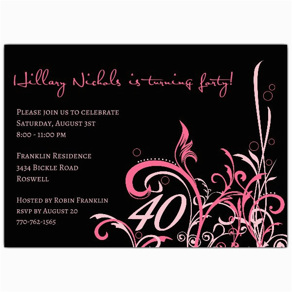 cabiri pink 40th birthday invitations p 610 75 229k