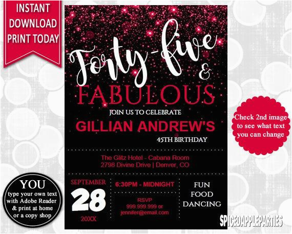 45th birthday birthday invitation birthday party