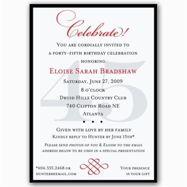 classic 45th birthday celebrate party invitations p 607 57 45c