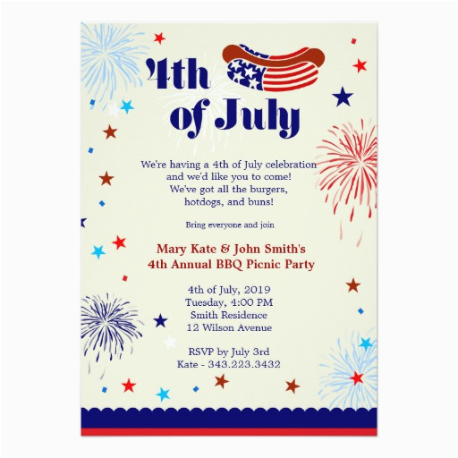 4th of july bbq picnic invitation party invitation card