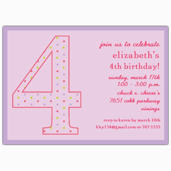 4th birthday girl dots invitations p 602 57 1037