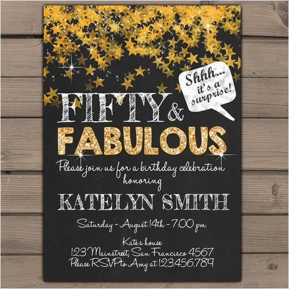 50th birthday invitation fifty and fabulous gold glitter