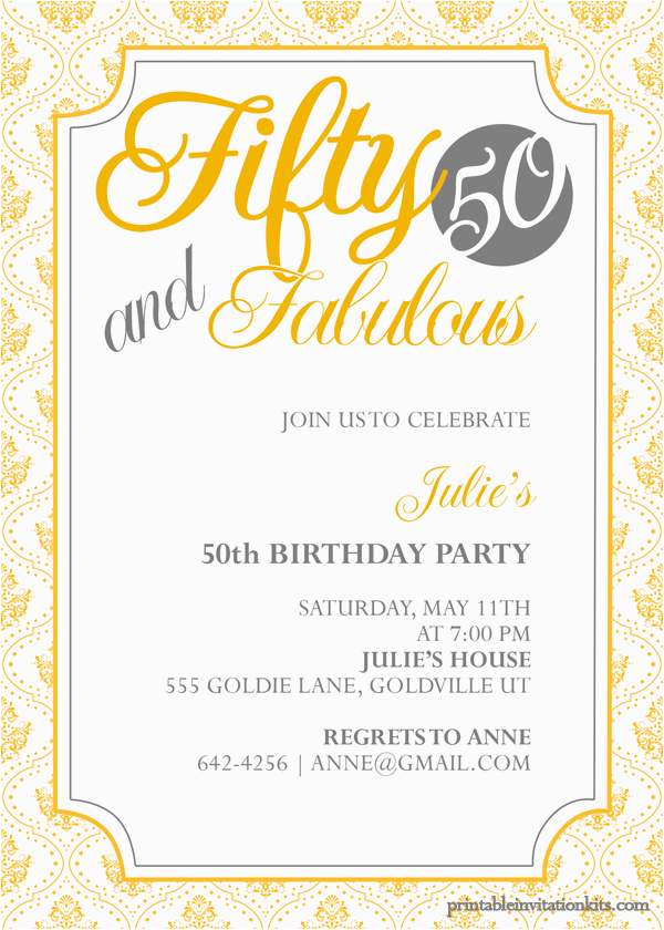 fifty and fabulous 50th birthday invitation wedding