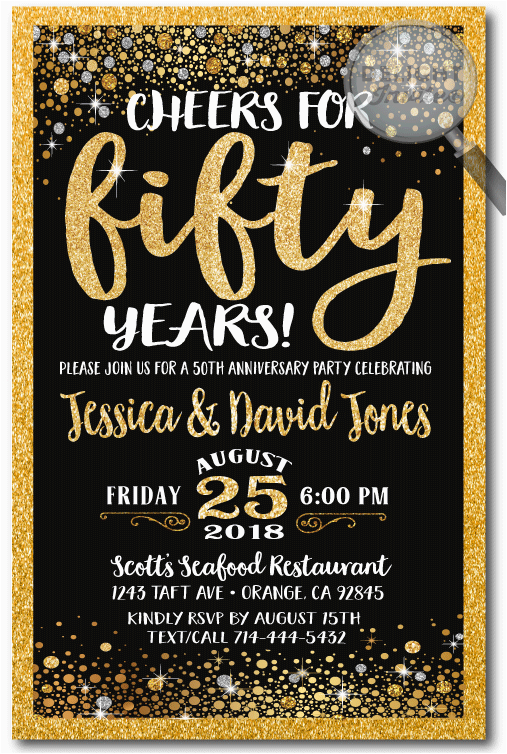 cheers for 50 years gold anniversary party invitations p 4656