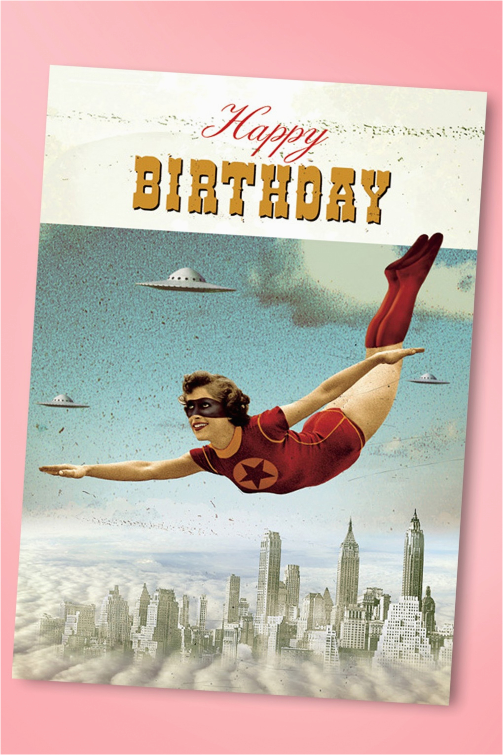 50s superhero happy birthday greeting card