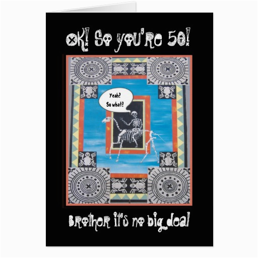 brother 50th birthday skeleton riding horse funny card