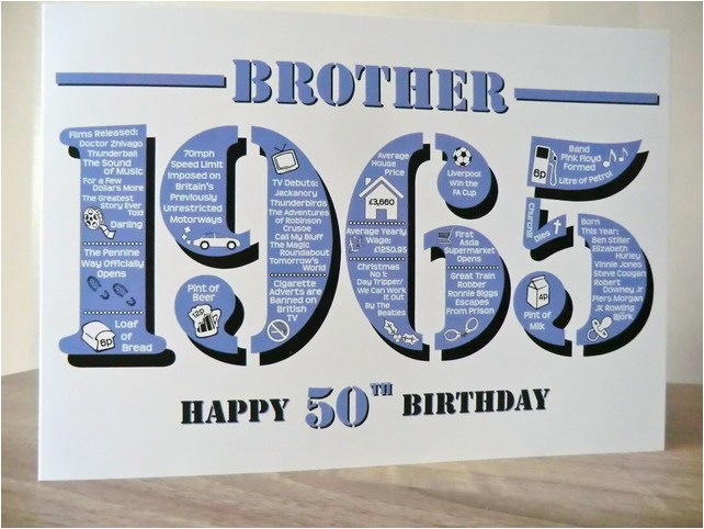 happy 50th birthday brother card born in 1965 folksy