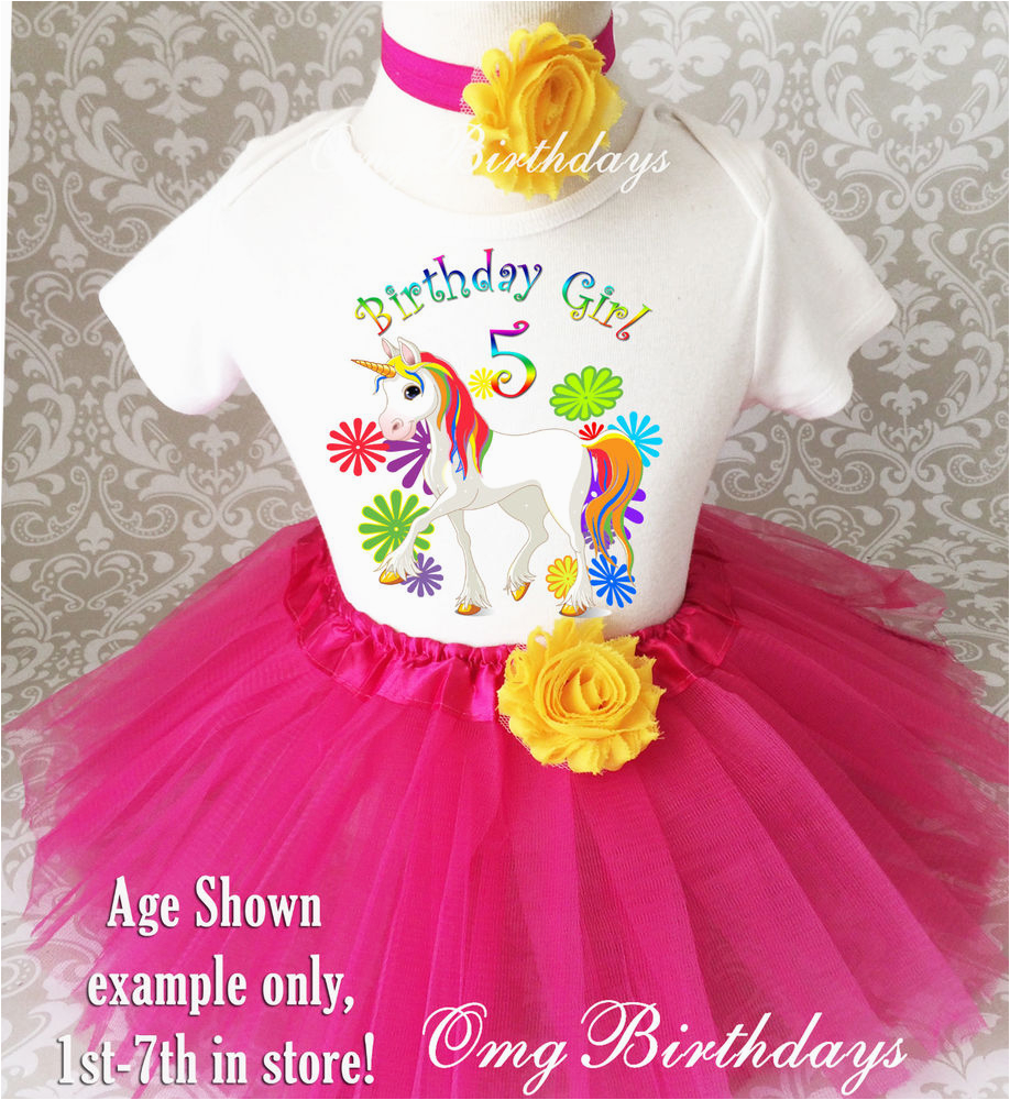 cute pink rainbow unicorn 5th fifth birthday tutu outfit