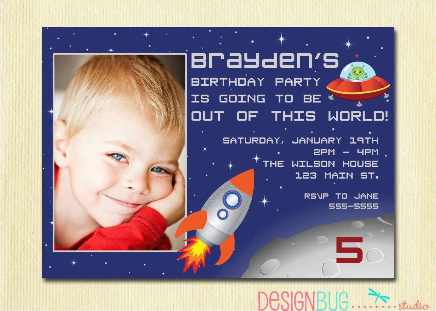 boys birthday invitation outer space